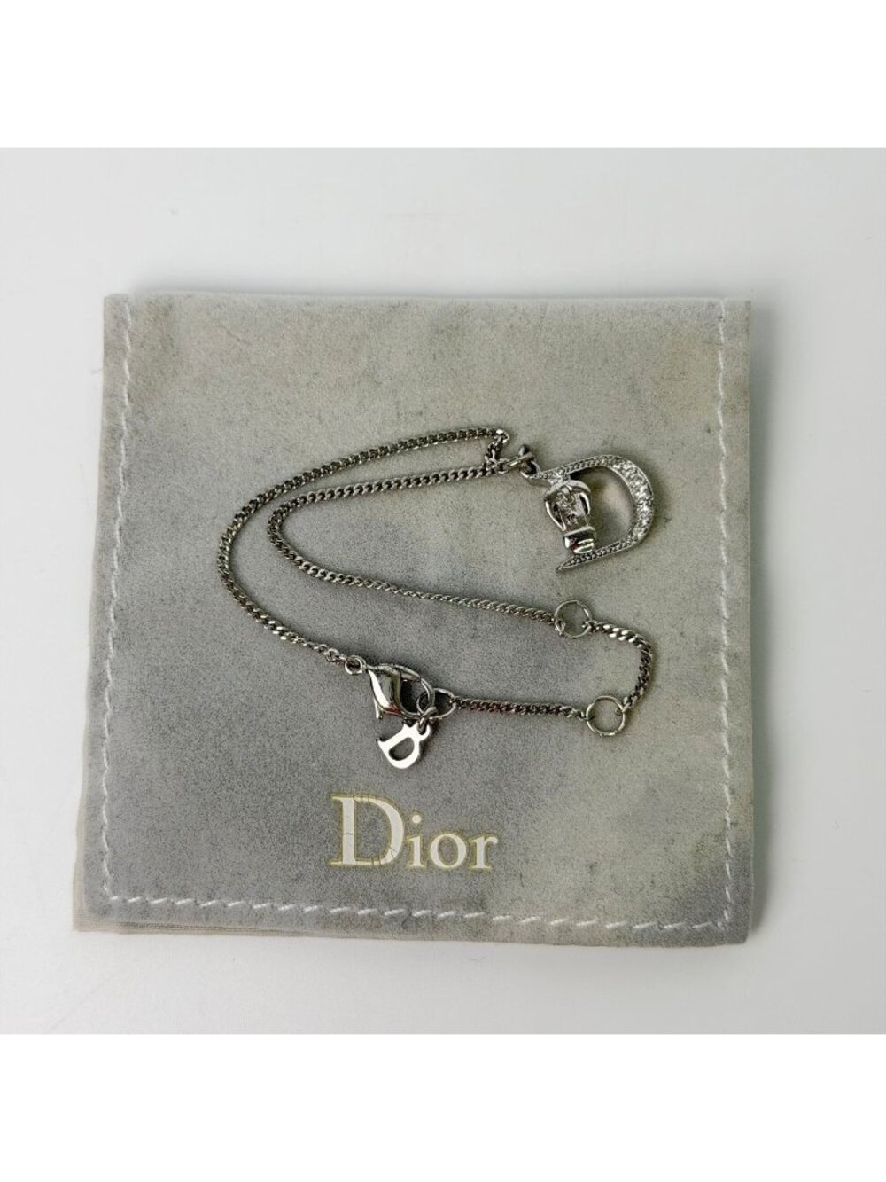 Dior D Logo Crystal Bracelet Plated Rhinestone Silver Vintage
